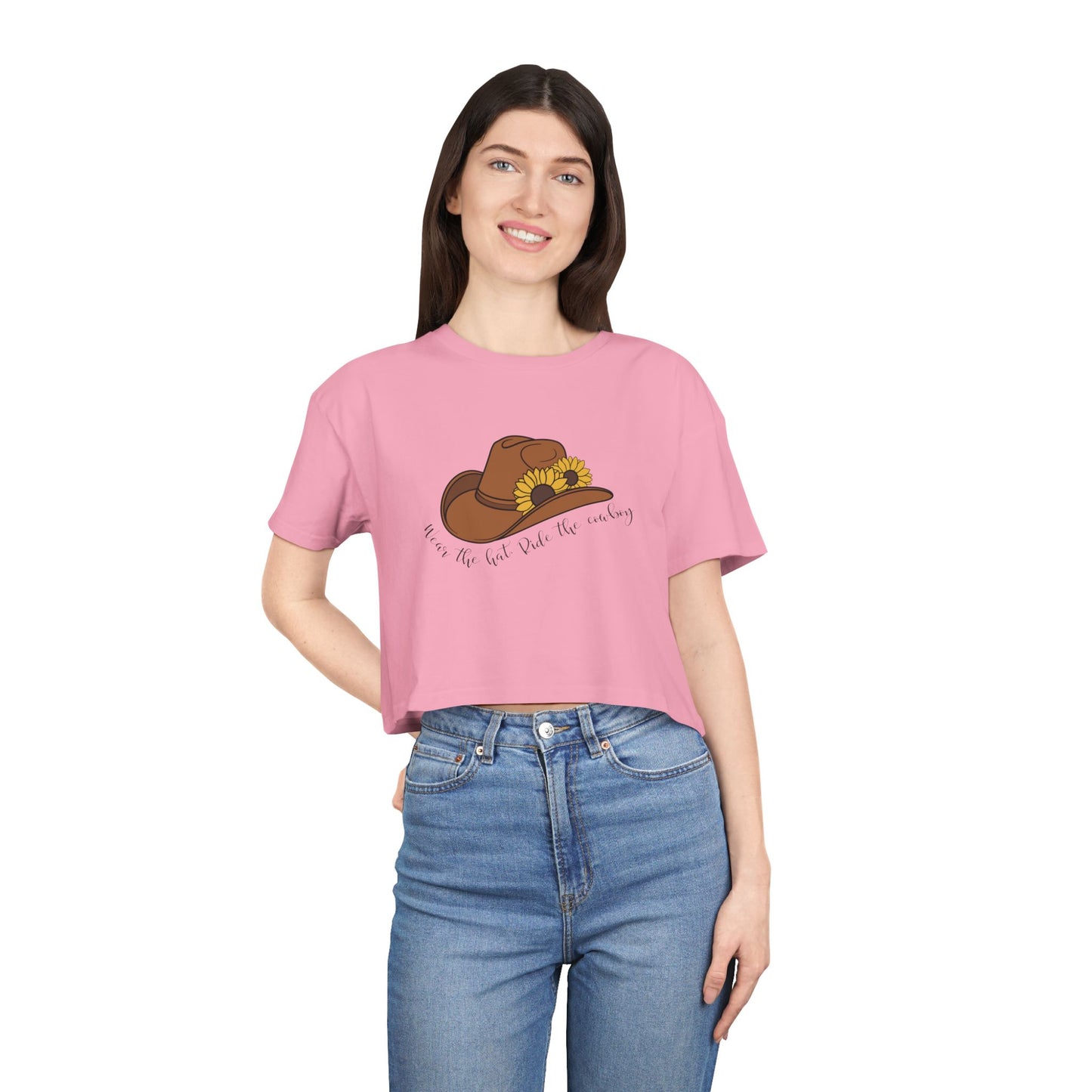Ride The Cowboy (black script) Crop Tee