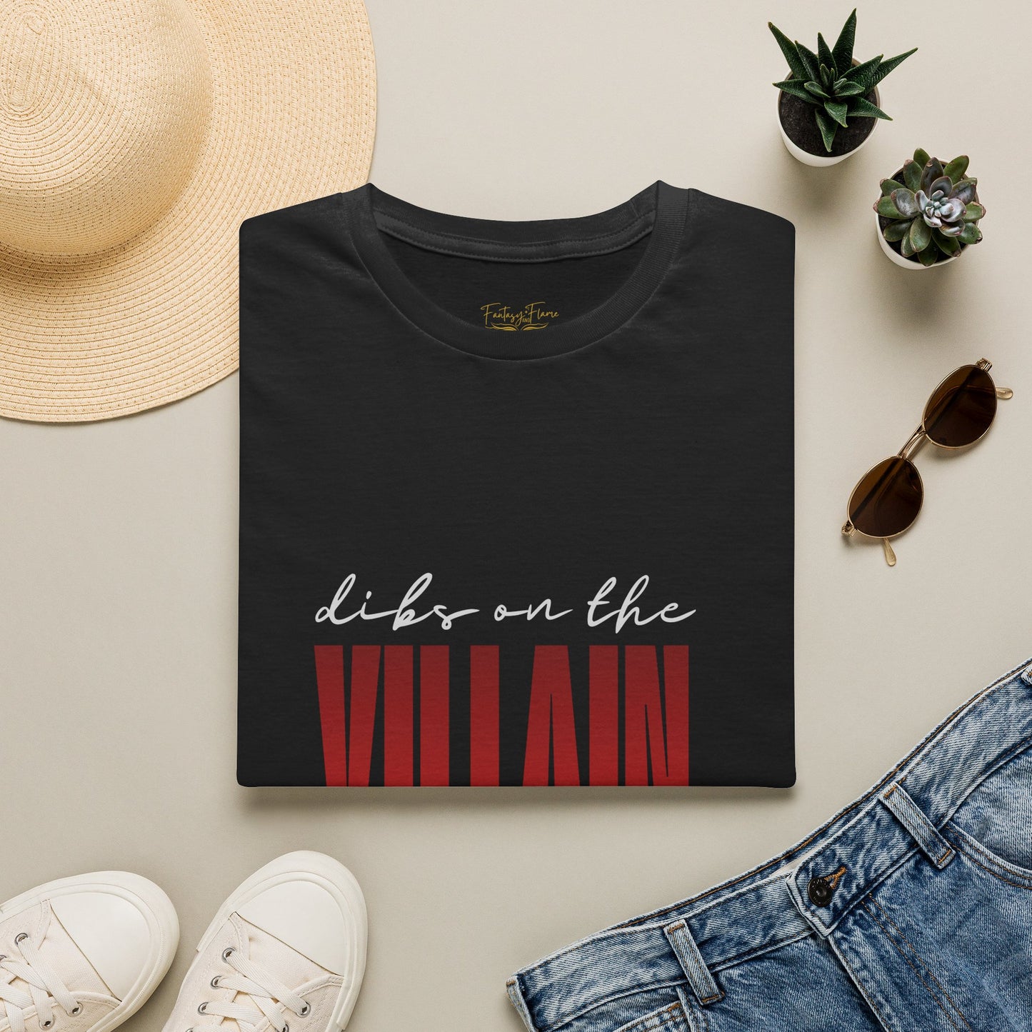 Dibs on the Villain (white script) Cotton T-Shirt