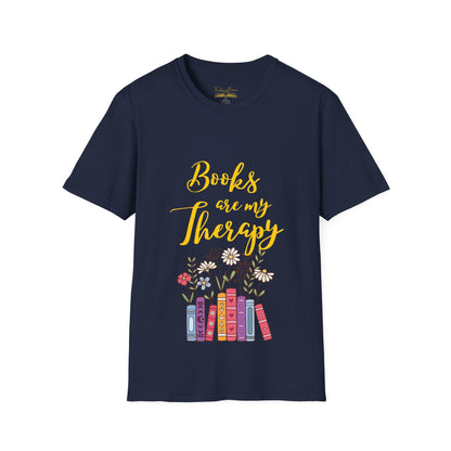 Books Are My Therapy (yellow script) cotton T-Shirt