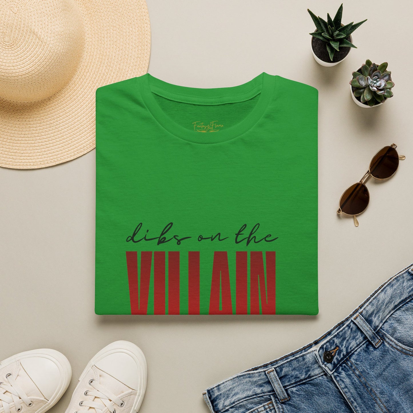 Dibs on the Villain (black script) Cotton T-Shirt