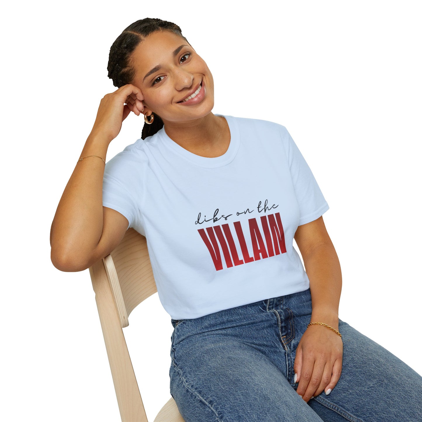 Dibs on the Villain (black script) Cotton T-Shirt