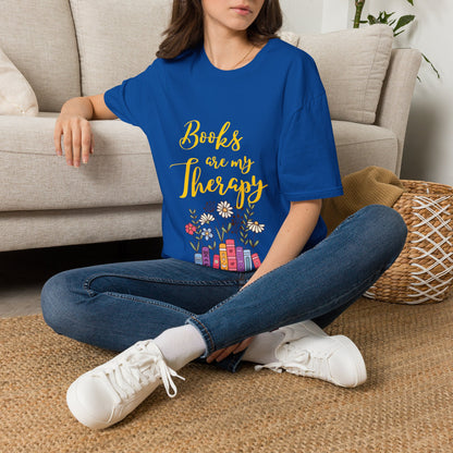 Books Are My Therapy (yellow script) cotton T-Shirt
