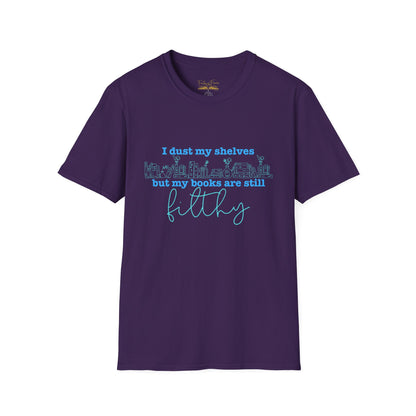I Dust My Shelves (Blue Script) Cotton T-Shirt
