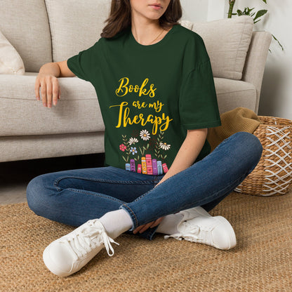 Books Are My Therapy (yellow script) cotton T-Shirt