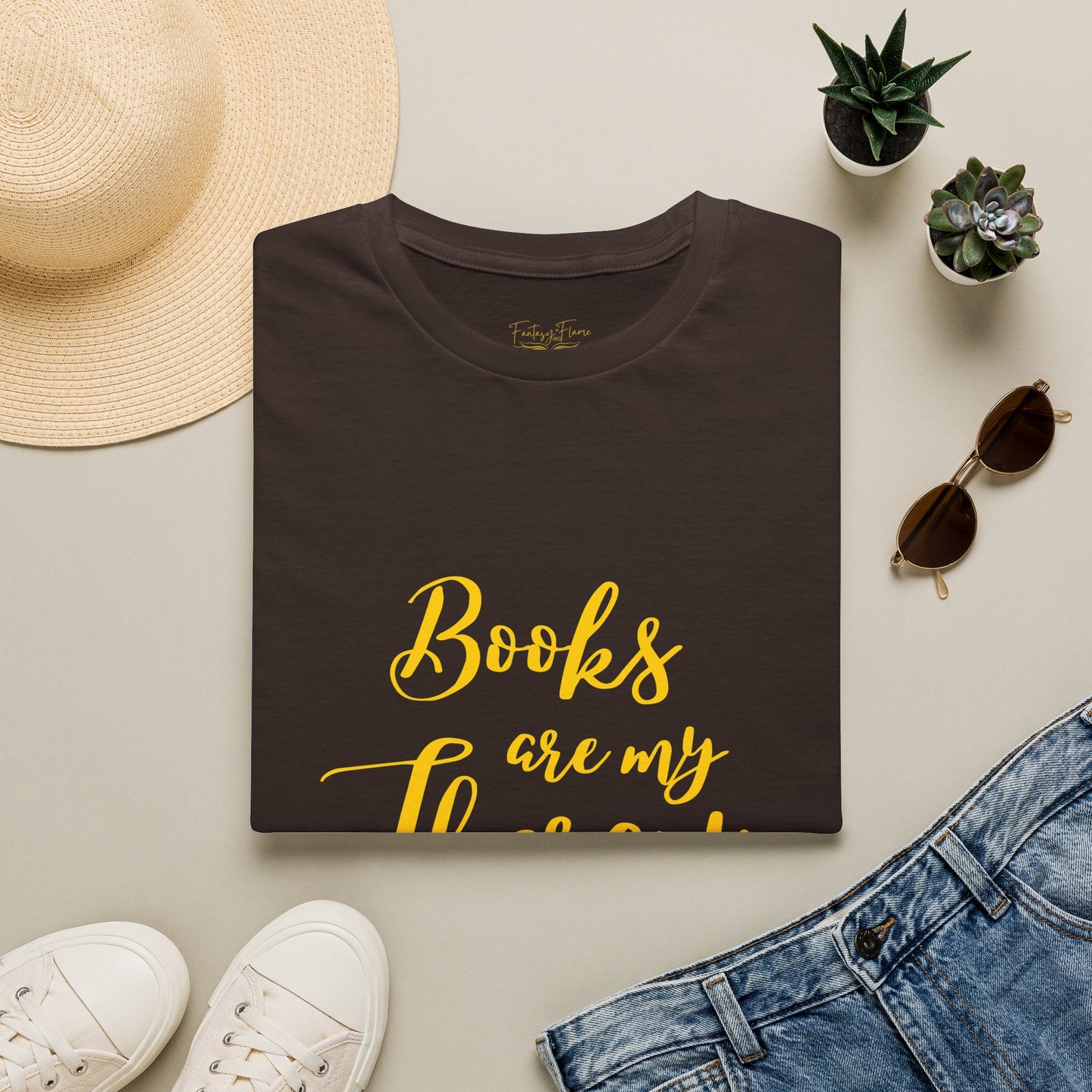 Books Are My Therapy (yellow script) cotton T-Shirt