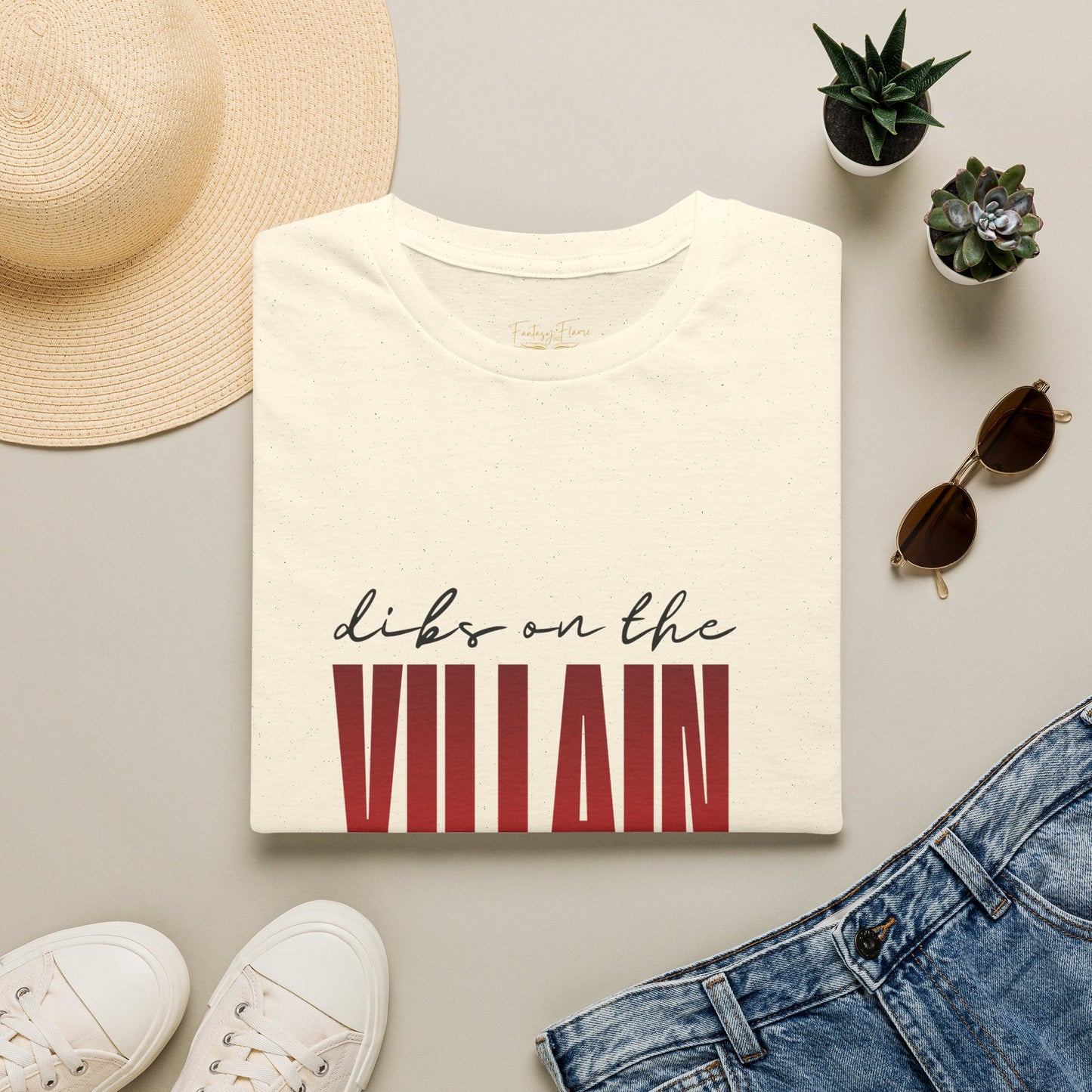 Dibs on the Villain (black script) Cotton T-Shirt