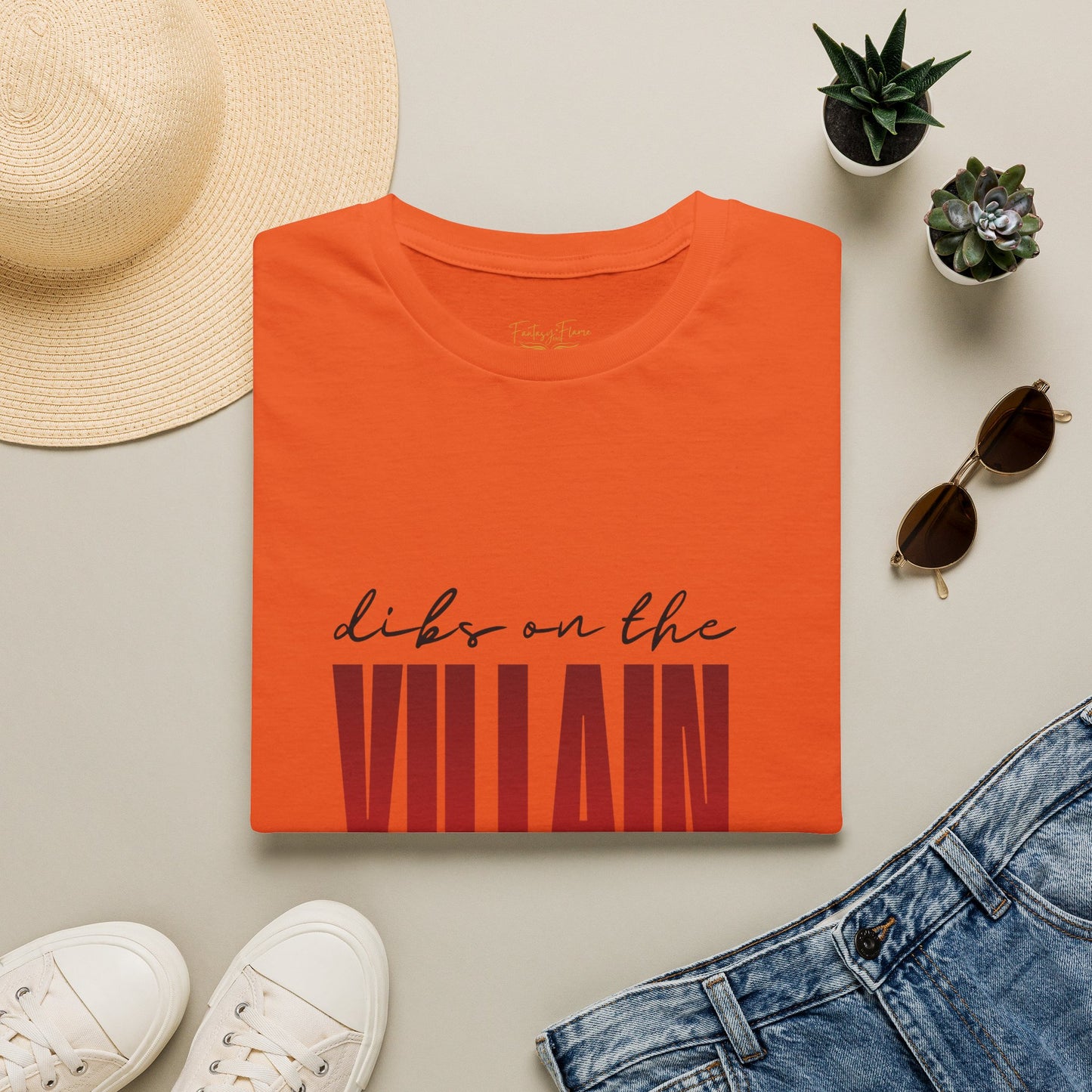 Dibs on the Villain (black script) Cotton T-Shirt