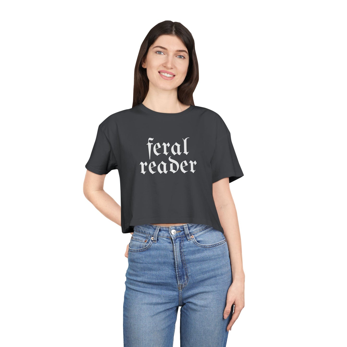 Feral Reader (white script) Crop Tee