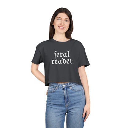 Feral Reader (white script) Crop Tee