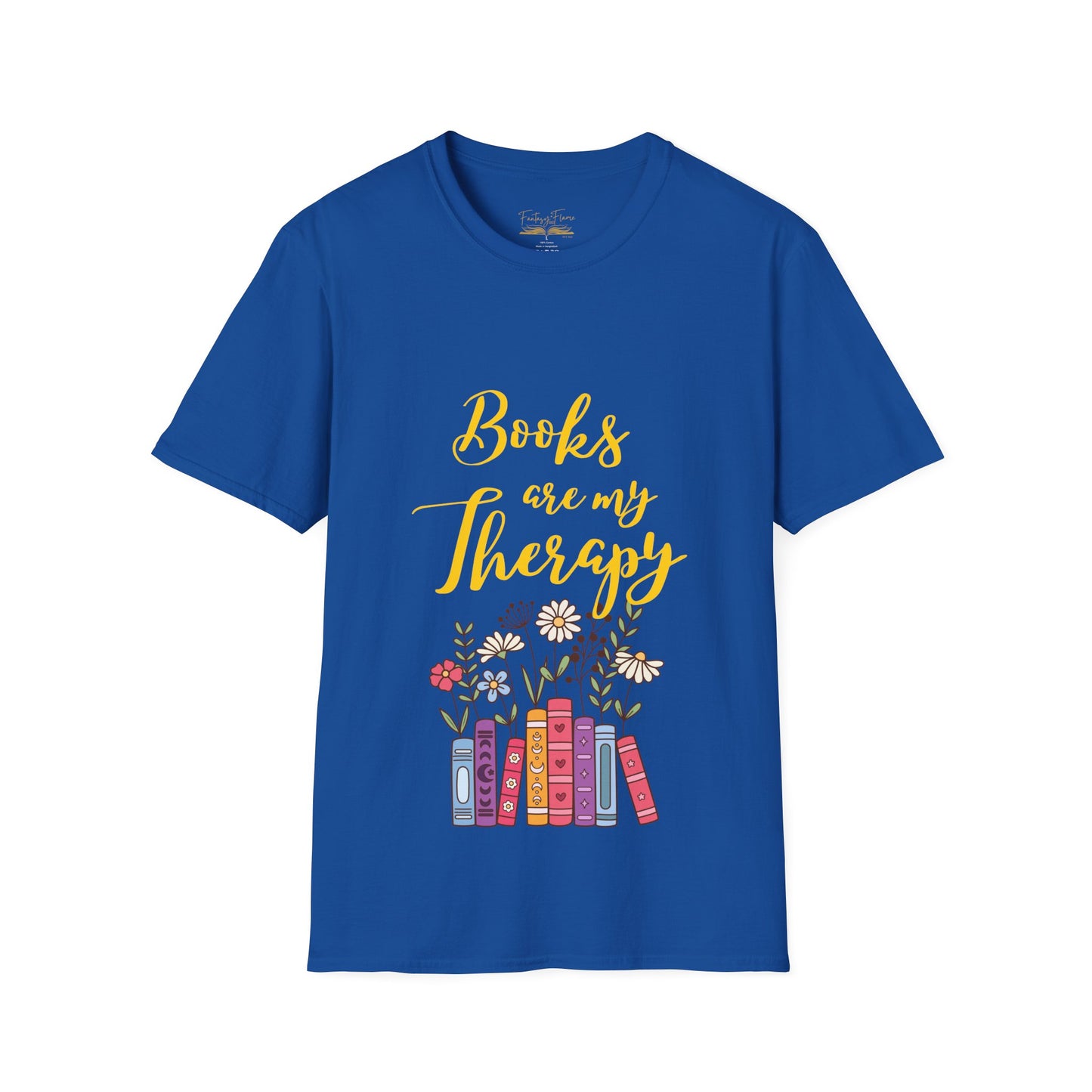 Books Are My Therapy (yellow script) cotton T-Shirt