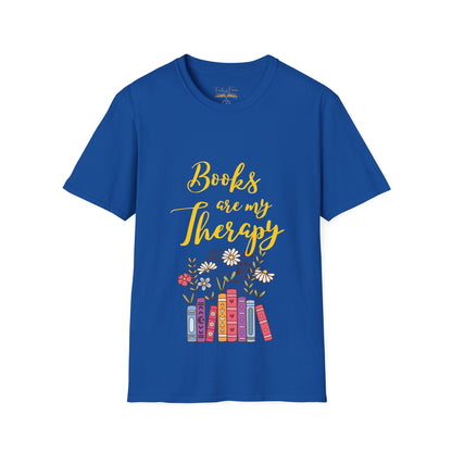 Books Are My Therapy (yellow script) cotton T-Shirt