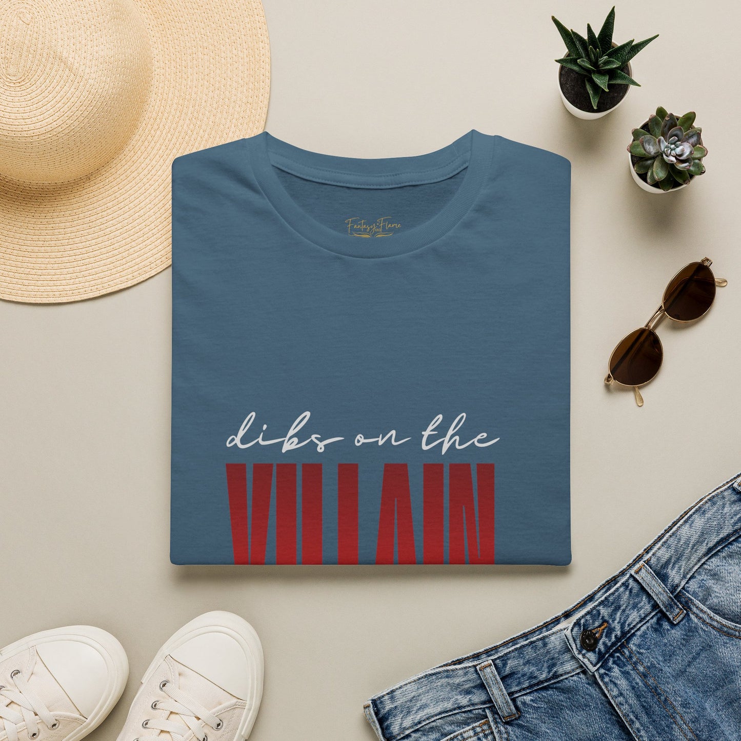 Dibs on the Villain (white script) Cotton T-Shirt