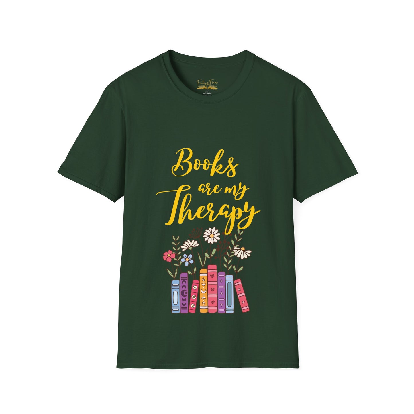 Books Are My Therapy (yellow script) cotton T-Shirt