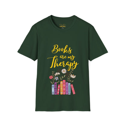 Books Are My Therapy (yellow script) cotton T-Shirt