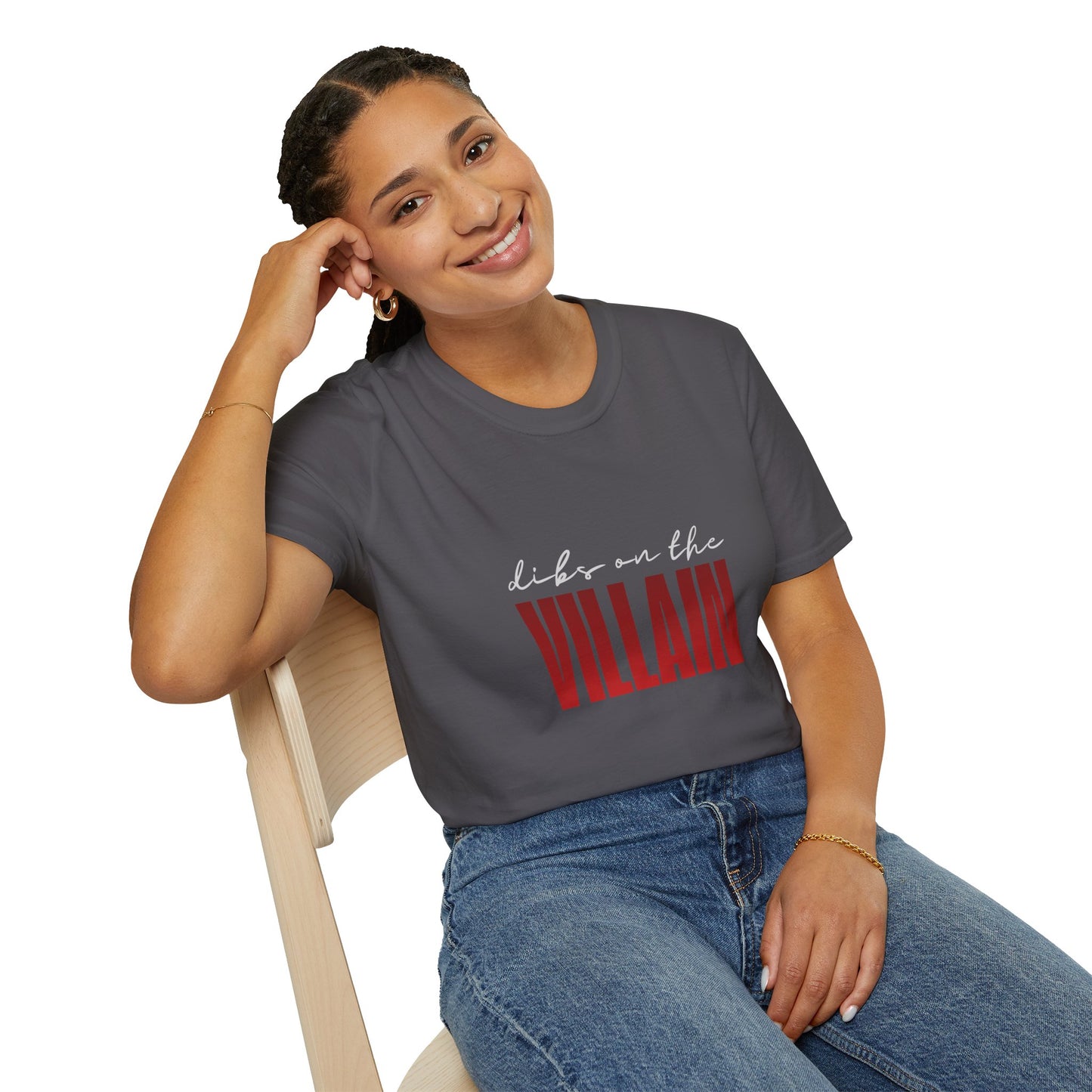 Dibs on the Villain (white script) Cotton T-Shirt