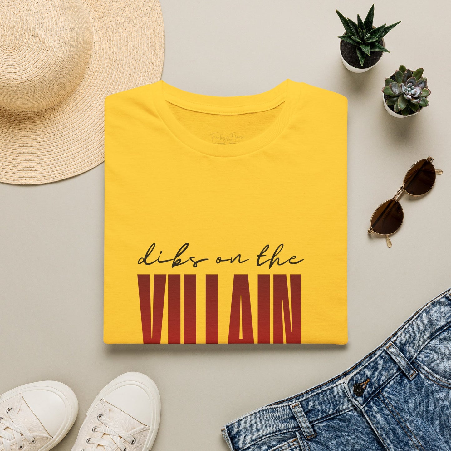 Dibs on the Villain (black script) Cotton T-Shirt