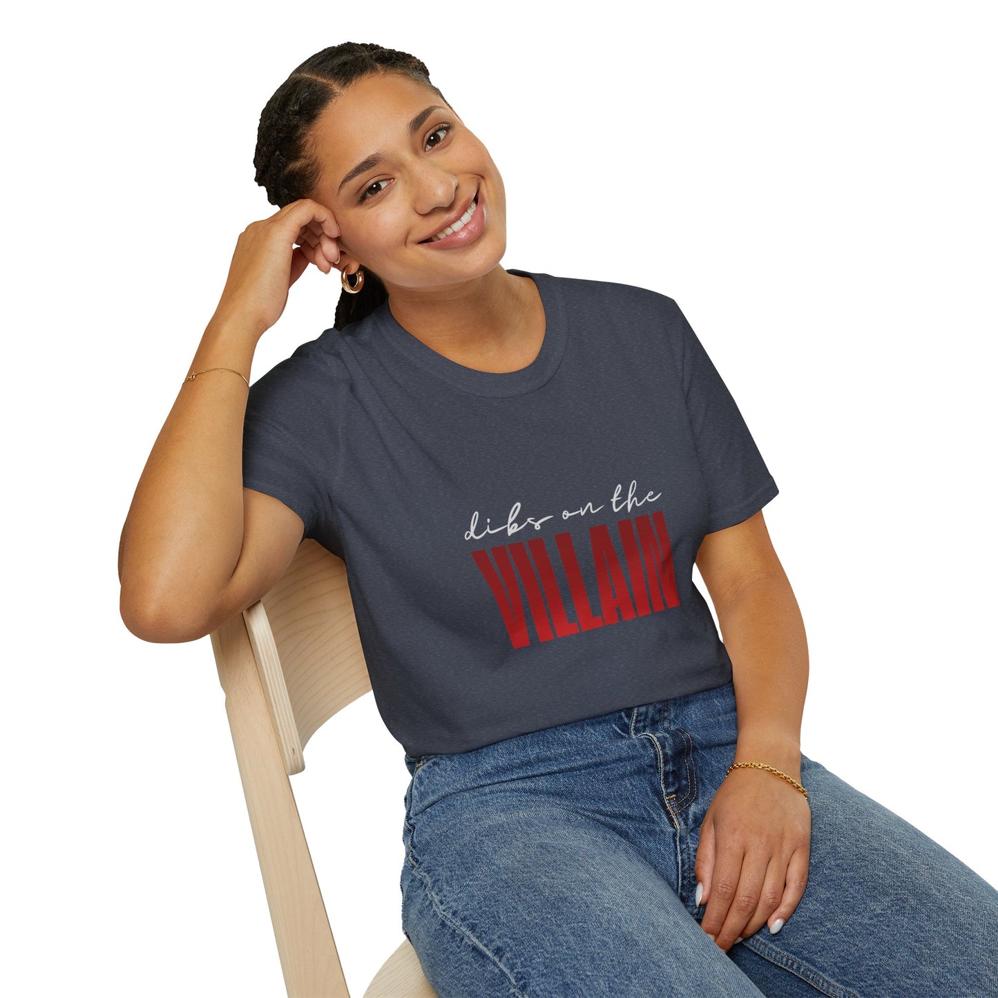 Dibs on the Villain (white script) Cotton T-Shirt