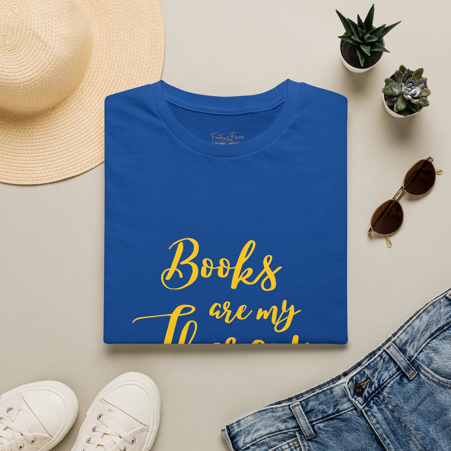 Books Are My Therapy (yellow script) cotton T-Shirt
