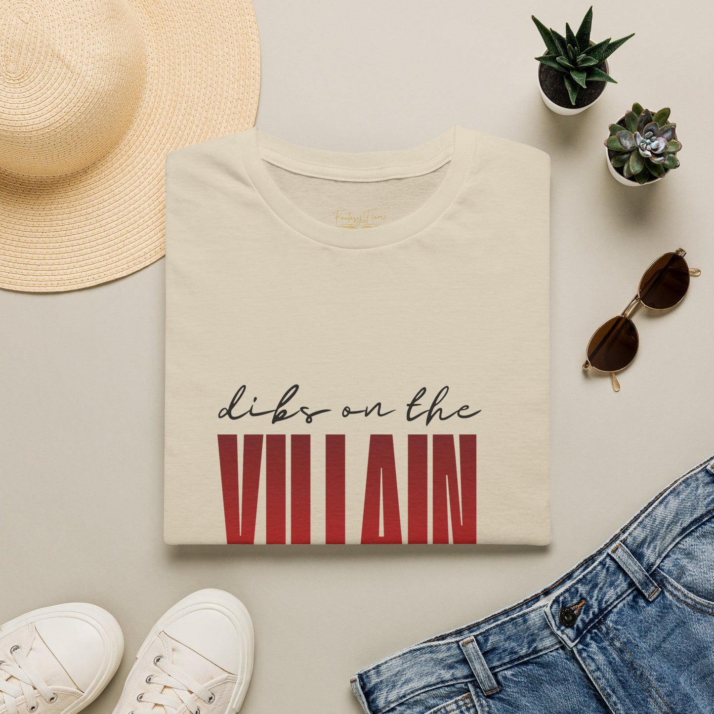 Dibs on the Villain (black script) Cotton T-Shirt