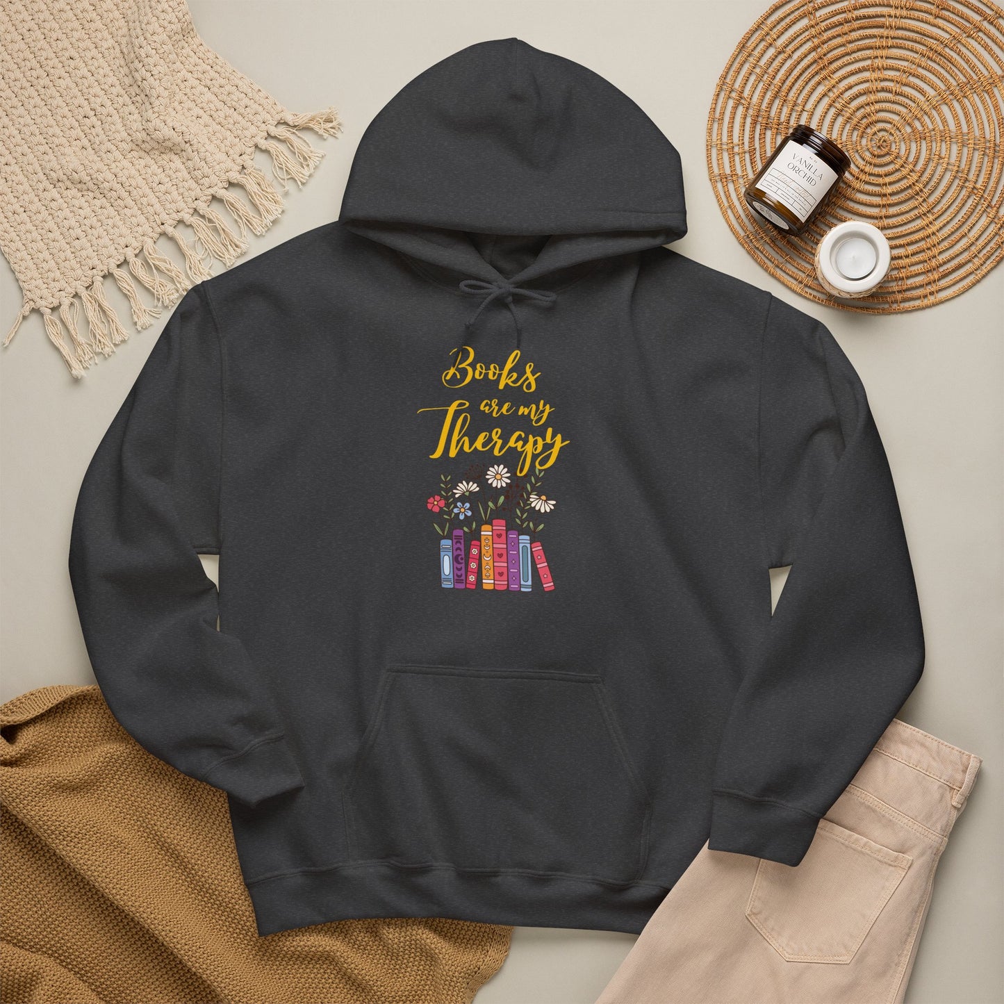 Books Are My Therapy (yellow script) Hoodie