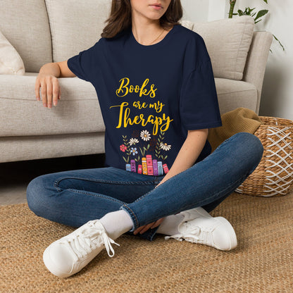 Books Are My Therapy (yellow script) cotton T-Shirt