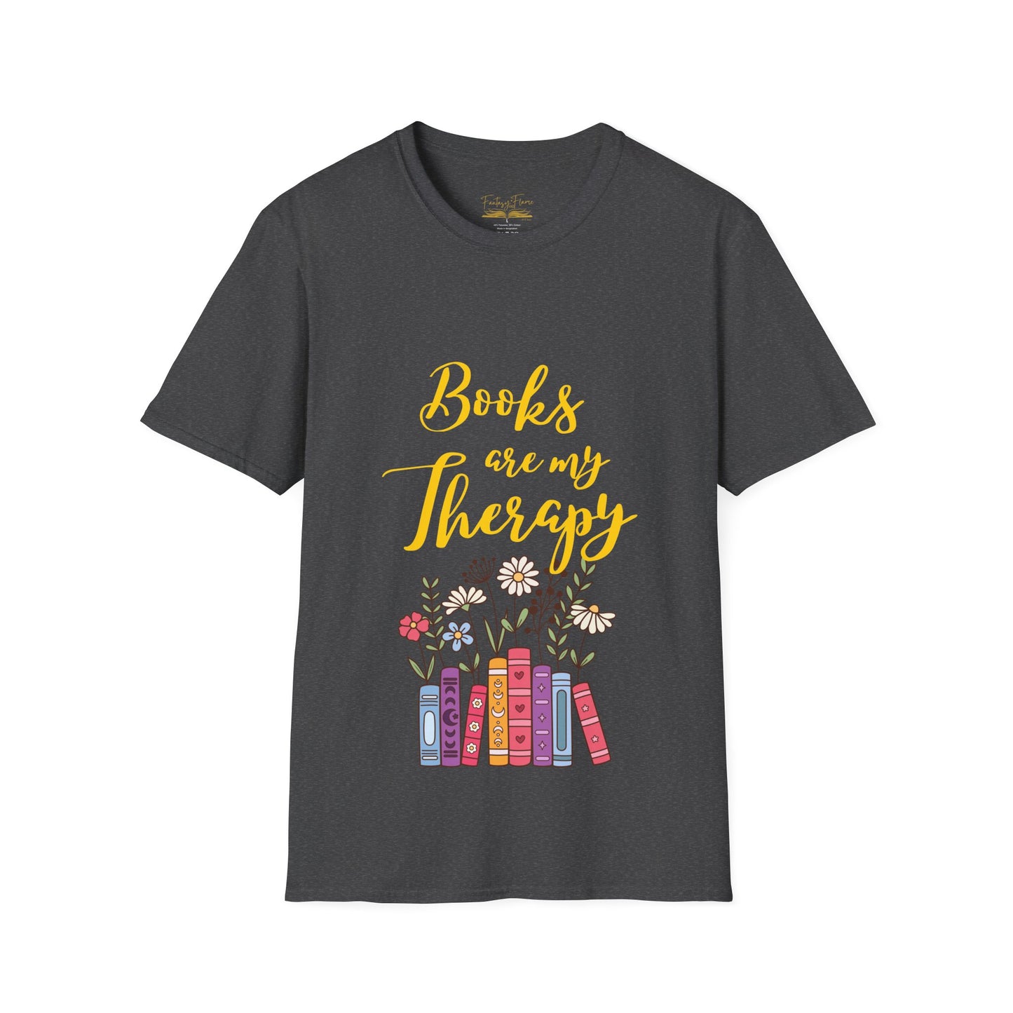 Books Are My Therapy (yellow script) cotton T-Shirt