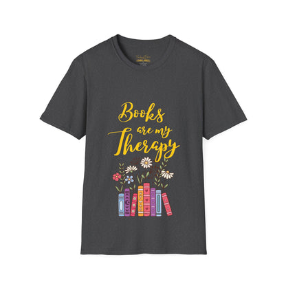 Books Are My Therapy (yellow script) cotton T-Shirt