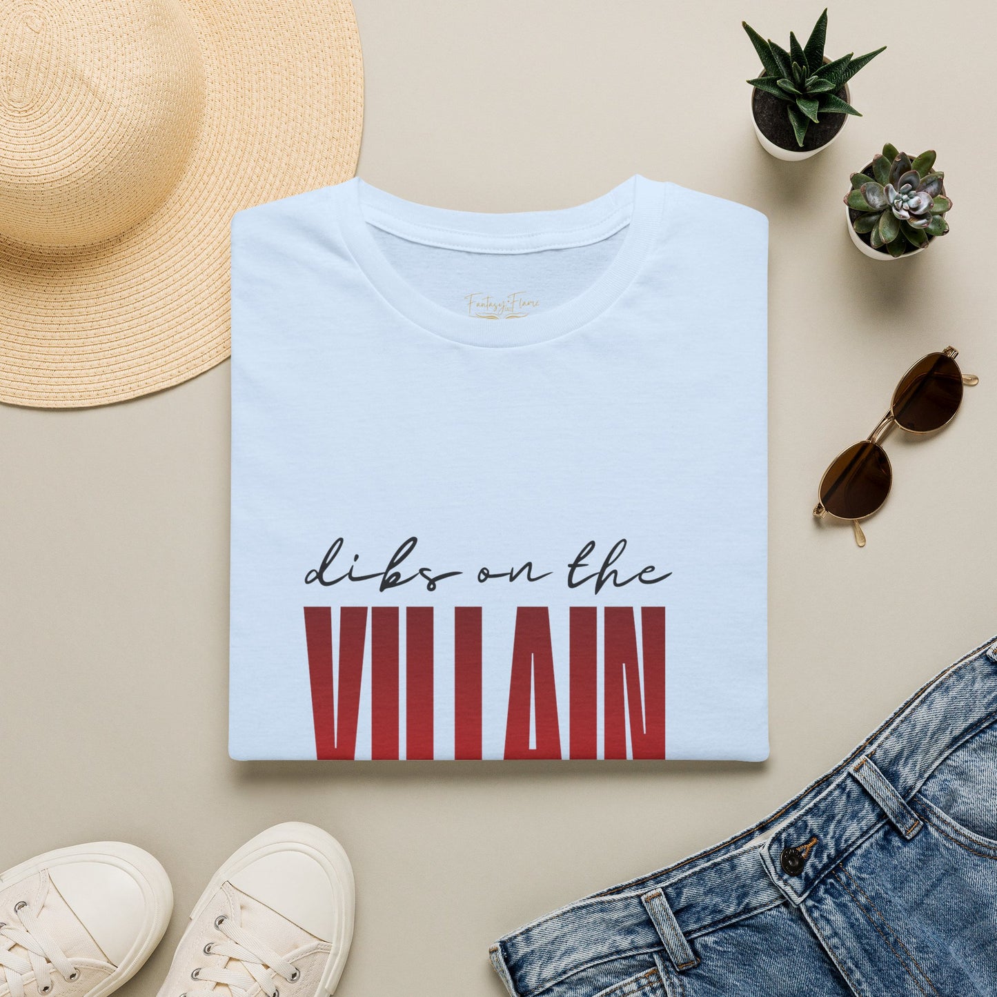 Dibs on the Villain (black script) Cotton T-Shirt
