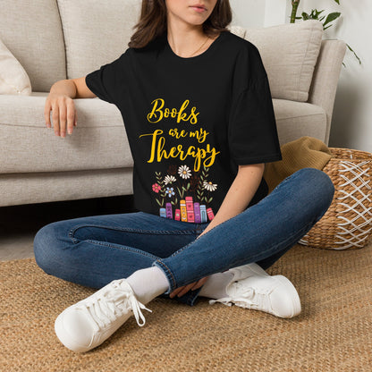 Books Are My Therapy (yellow script) cotton T-Shirt