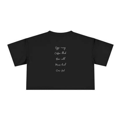 Dom's List White Script Crop Tee