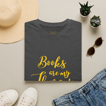 Books Are My Therapy (yellow script) cotton T-Shirt