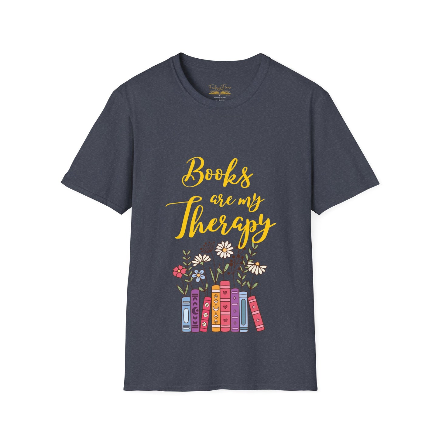 Books Are My Therapy (yellow script) cotton T-Shirt