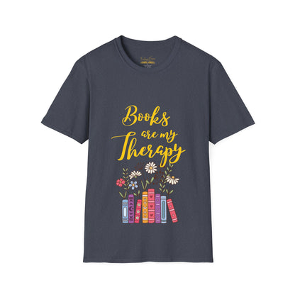 Books Are My Therapy (yellow script) cotton T-Shirt