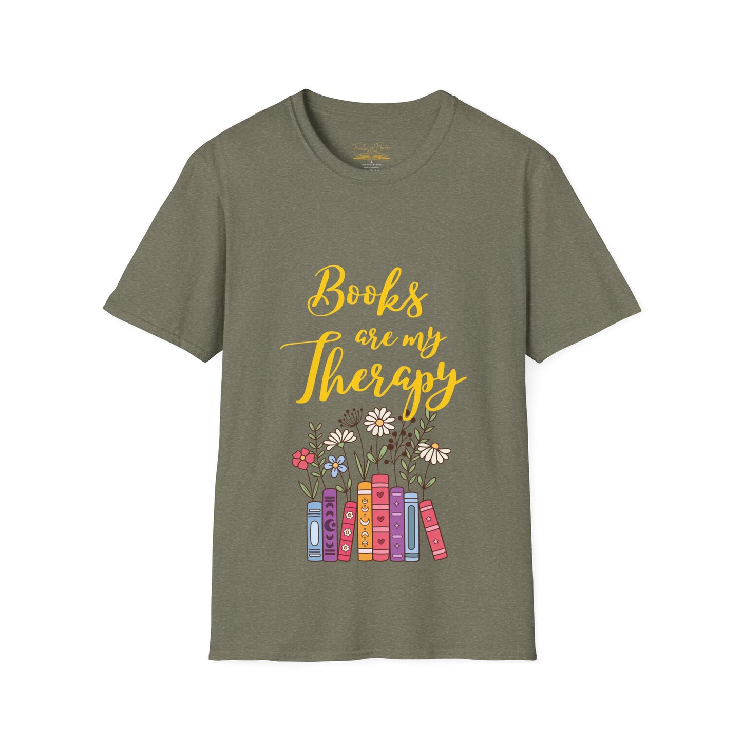 Books Are My Therapy (yellow script) cotton T-Shirt