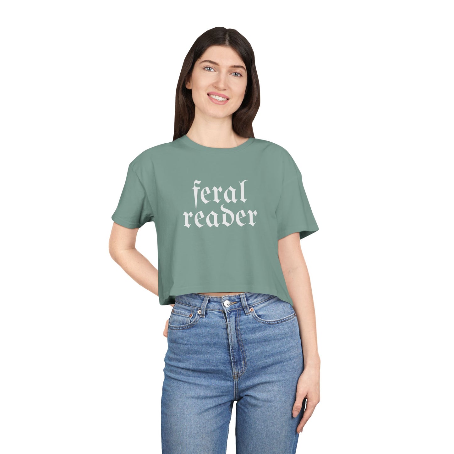 Feral Reader (white script) Crop Tee