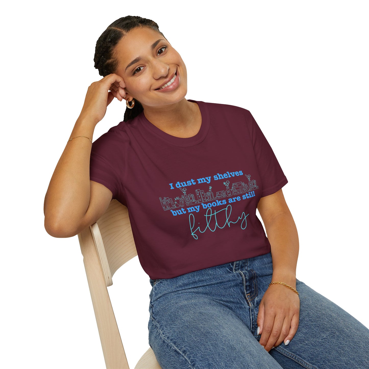 I Dust My Shelves (Blue Script) Cotton T-Shirt