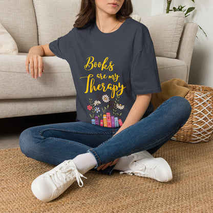 Books Are My Therapy (yellow script) cotton T-Shirt