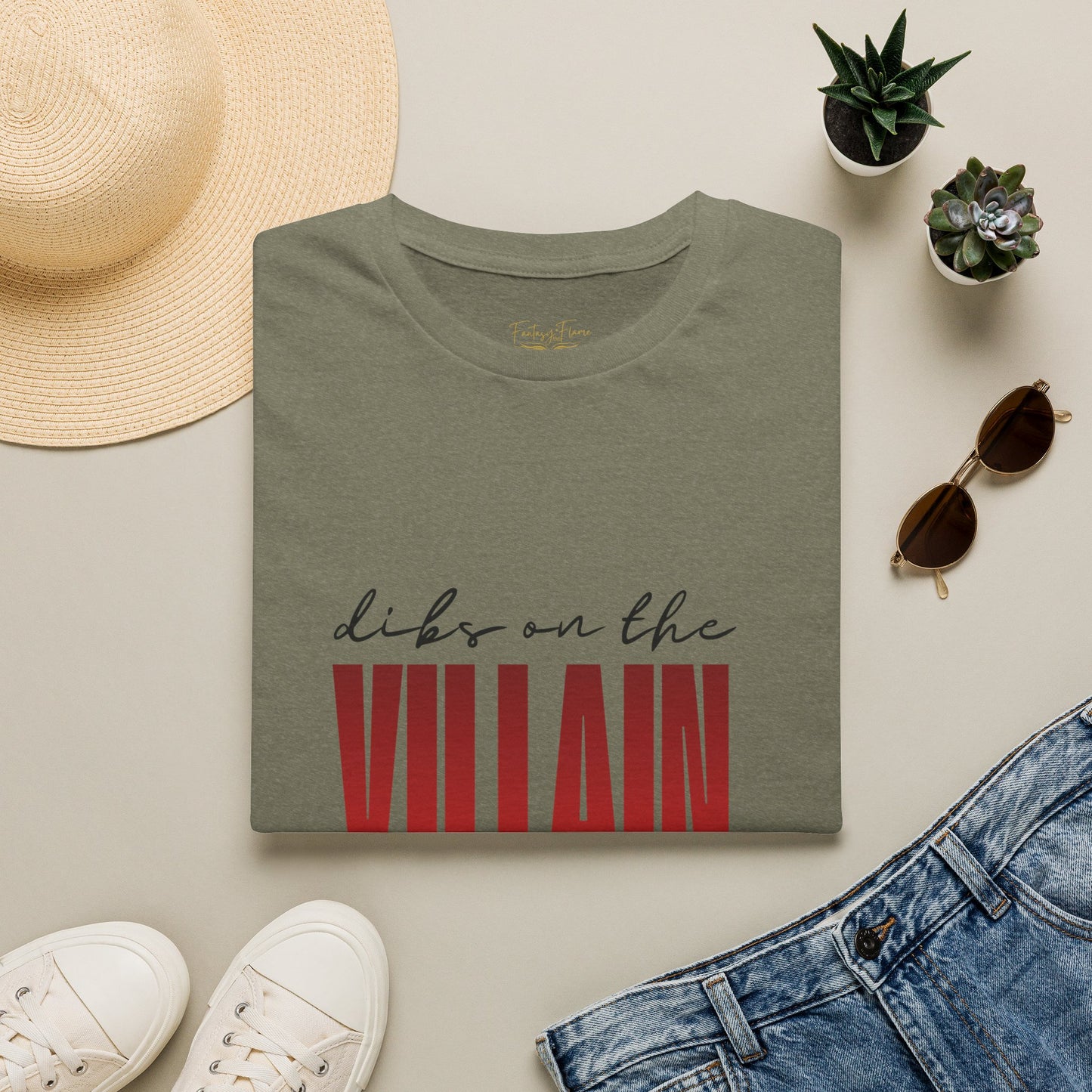 Dibs on the Villain (black script) Cotton T-Shirt