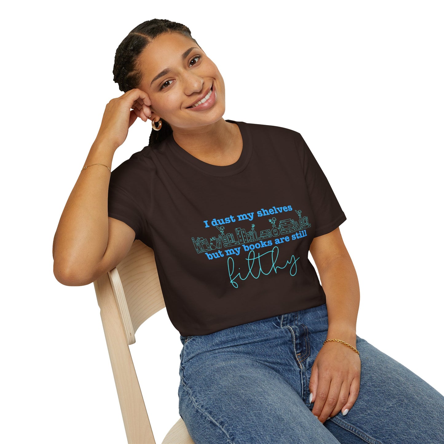 I Dust My Shelves (Blue Script) Cotton T-Shirt