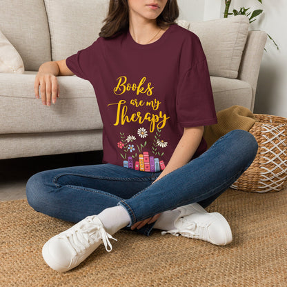 Books Are My Therapy (yellow script) cotton T-Shirt