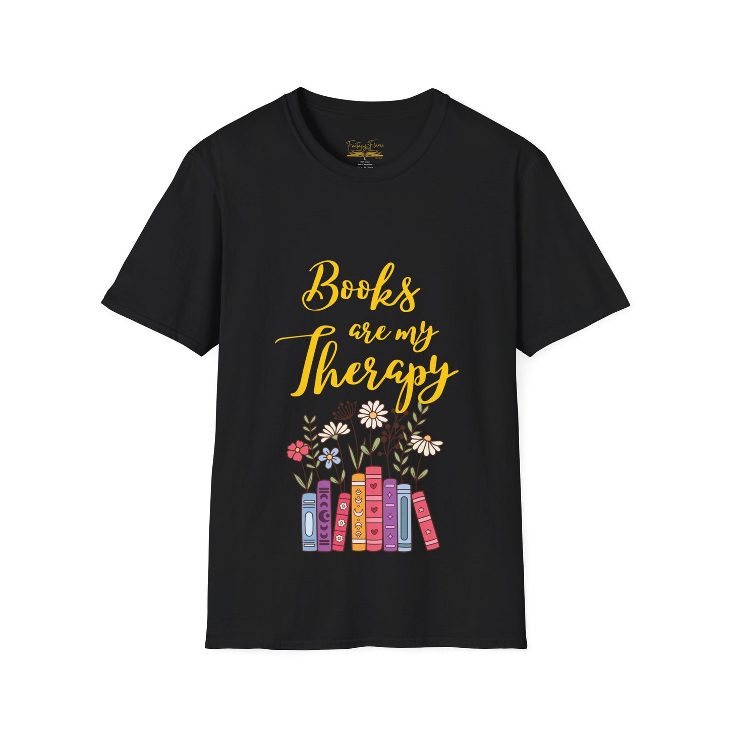 Books Are My Therapy (yellow script) cotton T-Shirt