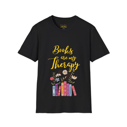 Books Are My Therapy (yellow script) cotton T-Shirt