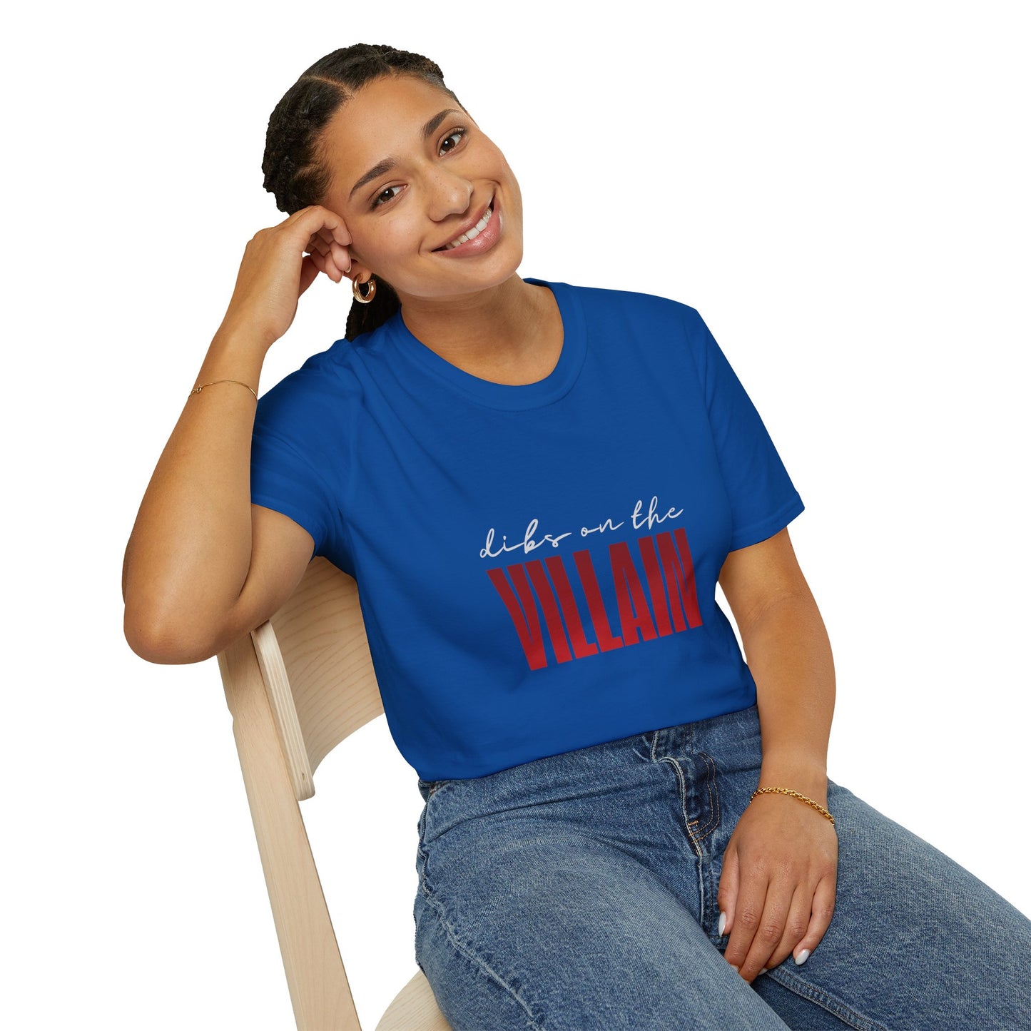 Dibs on the Villain (white script) Cotton T-Shirt