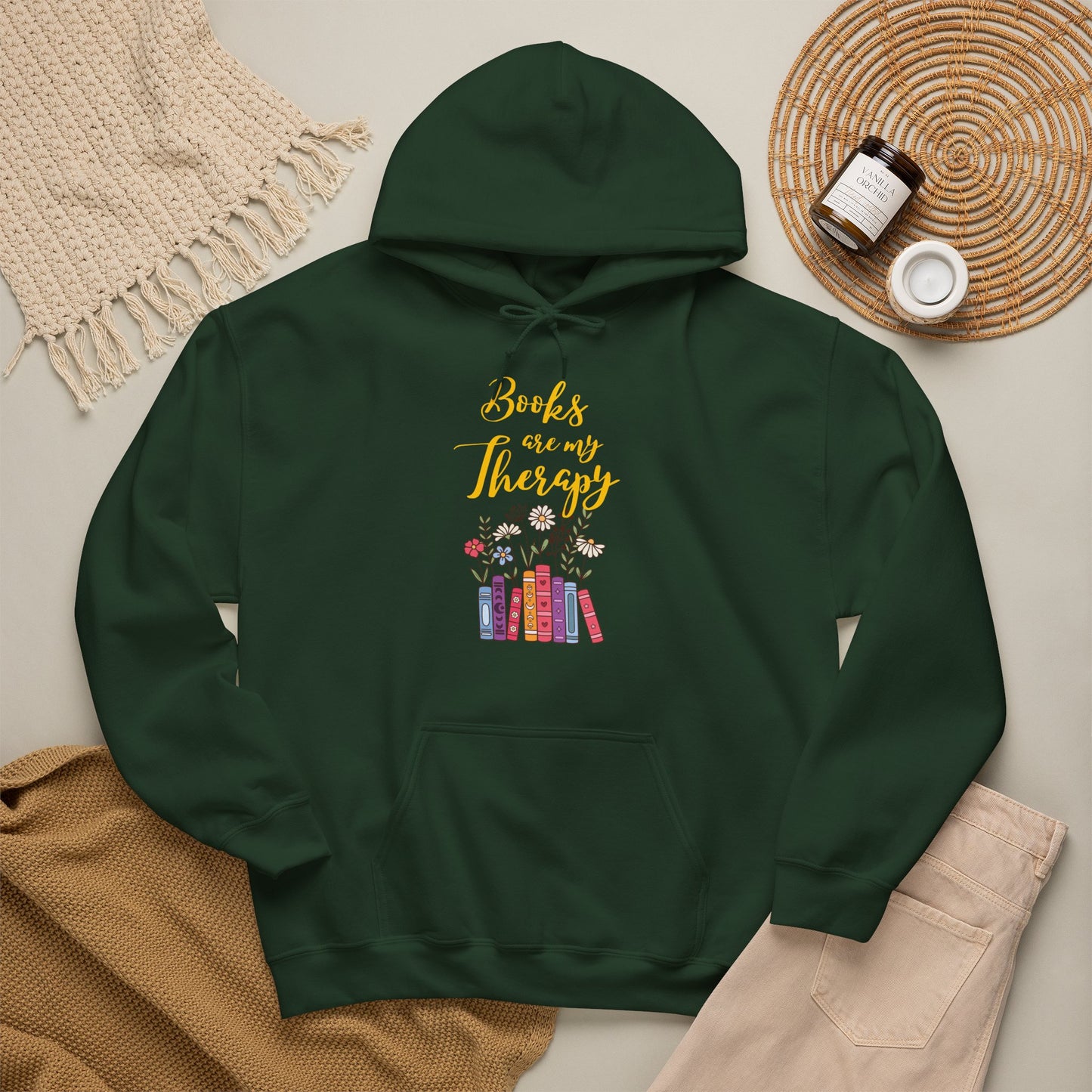 Books Are My Therapy (yellow script) Hoodie