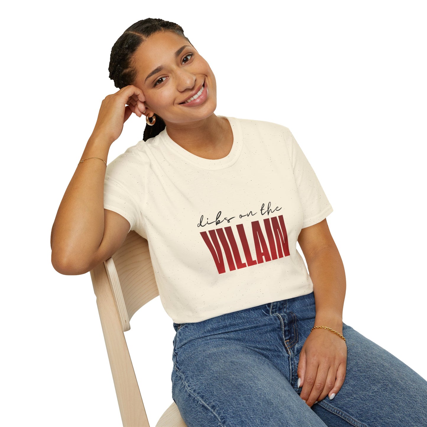 Dibs on the Villain (black script) Cotton T-Shirt