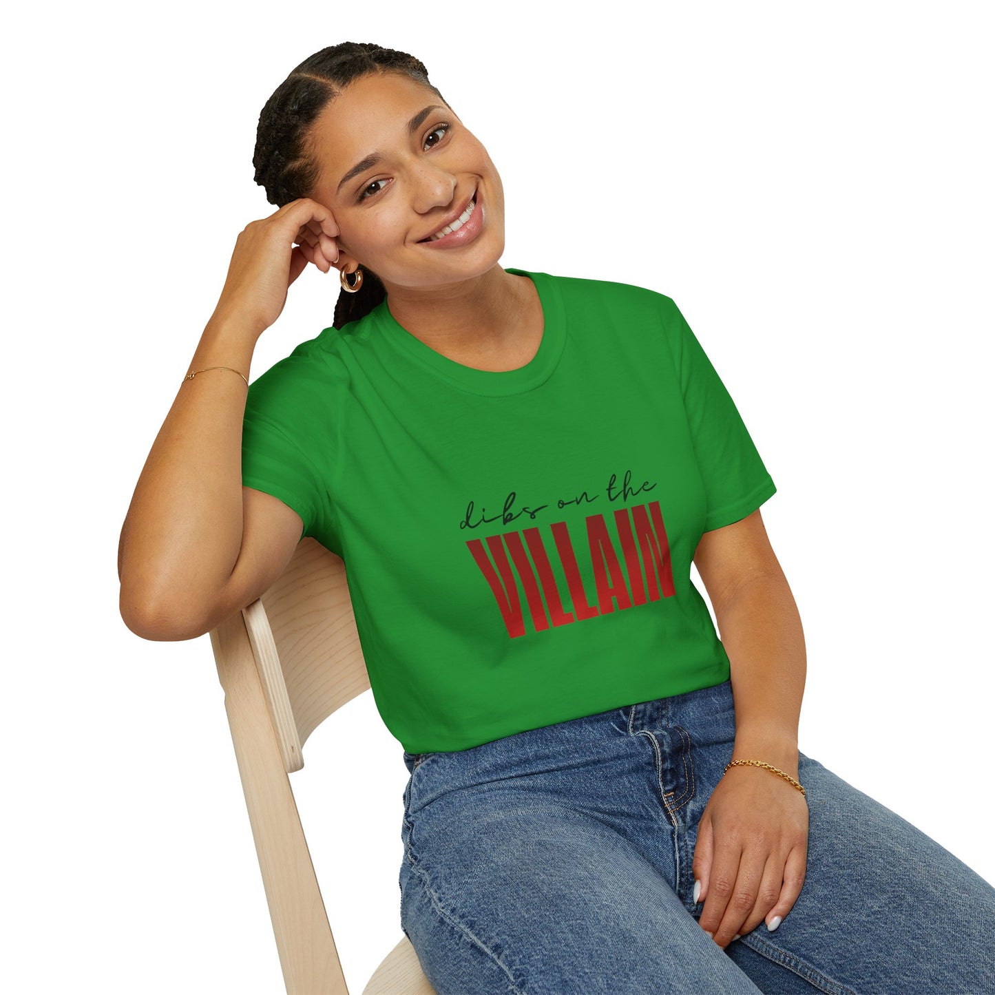 Dibs on the Villain (black script) Cotton T-Shirt