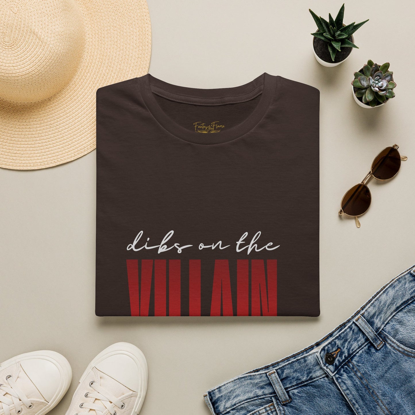 Dibs on the Villain (white script) Cotton T-Shirt