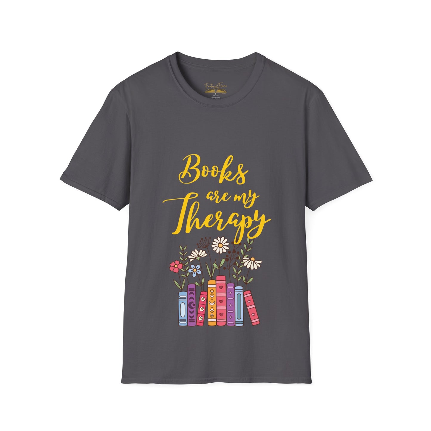 Books Are My Therapy (yellow script) cotton T-Shirt