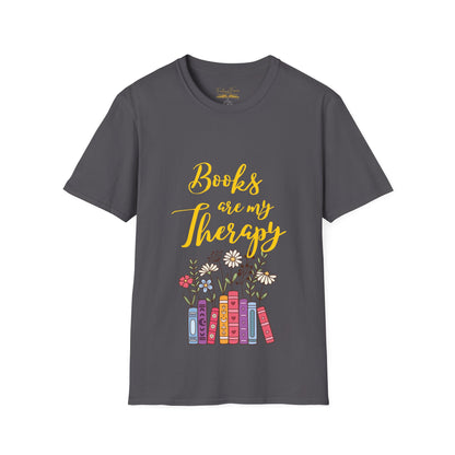 Books Are My Therapy (yellow script) cotton T-Shirt