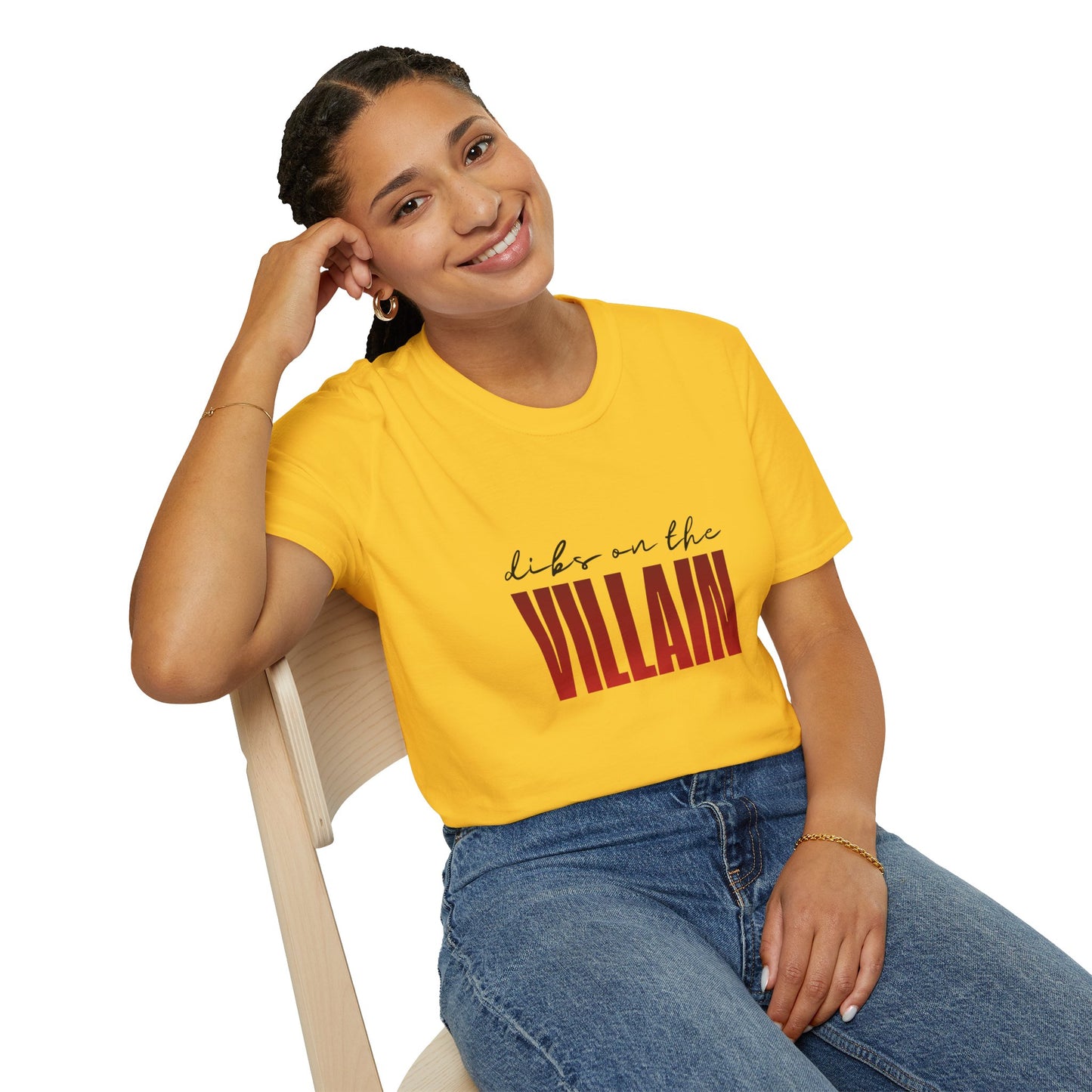 Dibs on the Villain (black script) Cotton T-Shirt